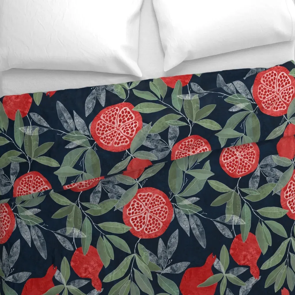 Pomegranates On Navy Duvet Cover - Red alternate view