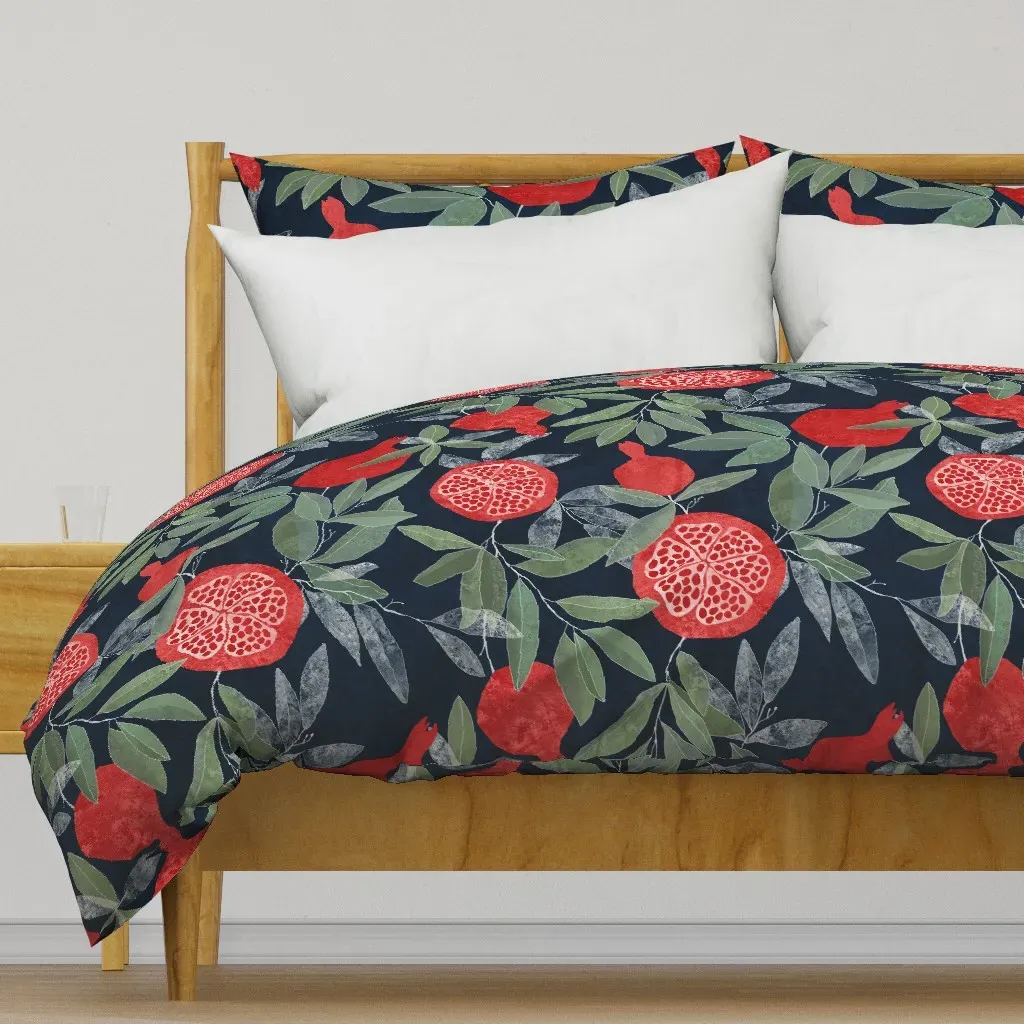 Pomegranates On Navy Duvet Cover - Red product