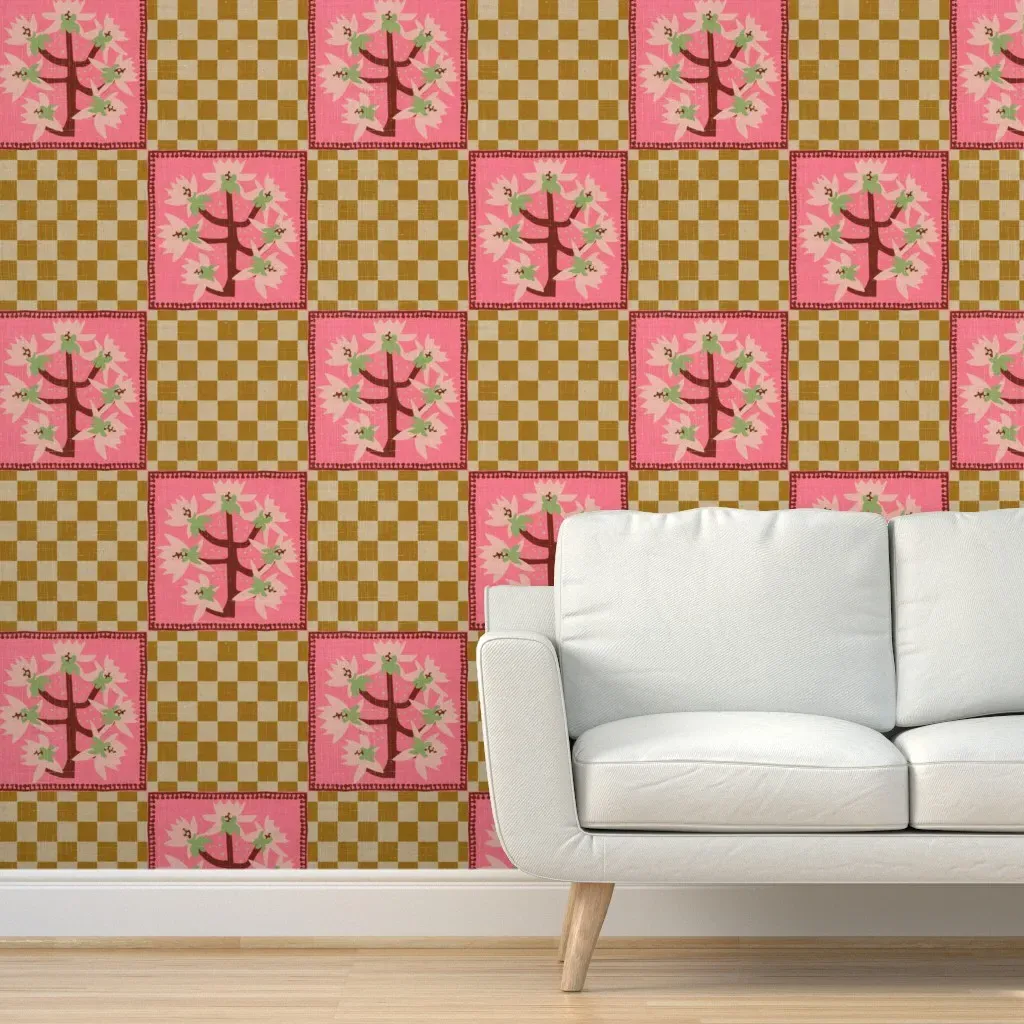 Pompom Checker Peel and Stick Wallpaper - Orchid Pink product