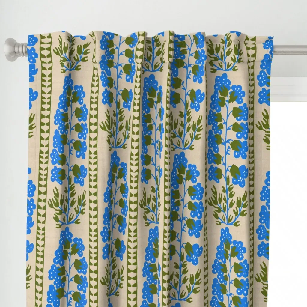 Pompom Delphinium Curtain Panel - Blue alternate view