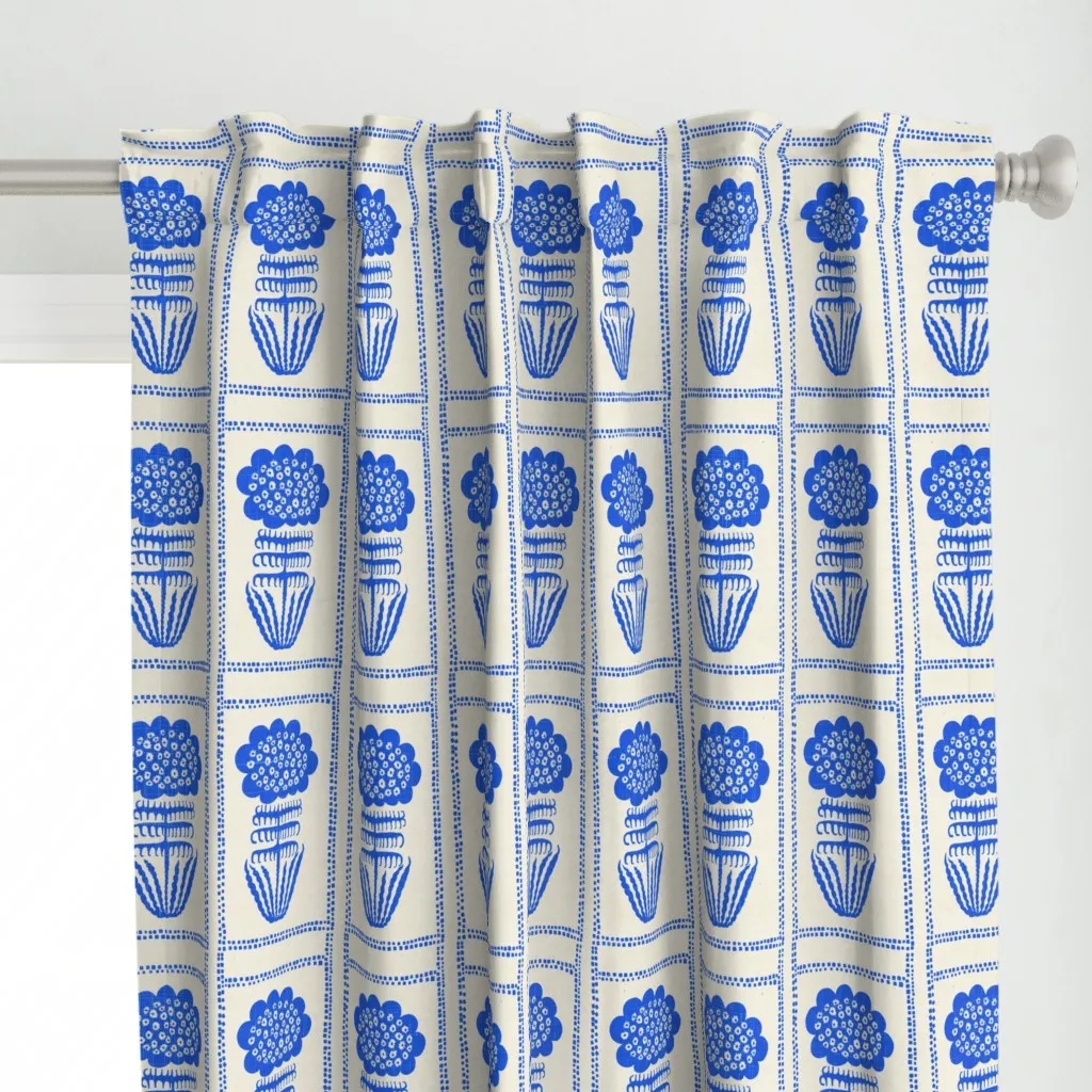 Pompom Gypsophila Panel Curtain - Blue alternate view