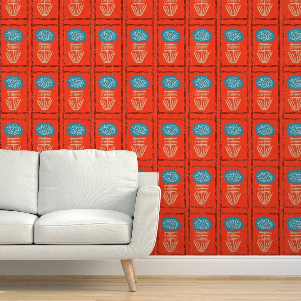 Pompom Gypsophila Panel Peel and Stick Wallpaper - Red and Blue product