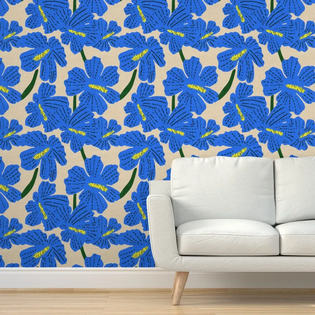 Pompom Hibiscus Peel and Stick Wallpaper - Blue product