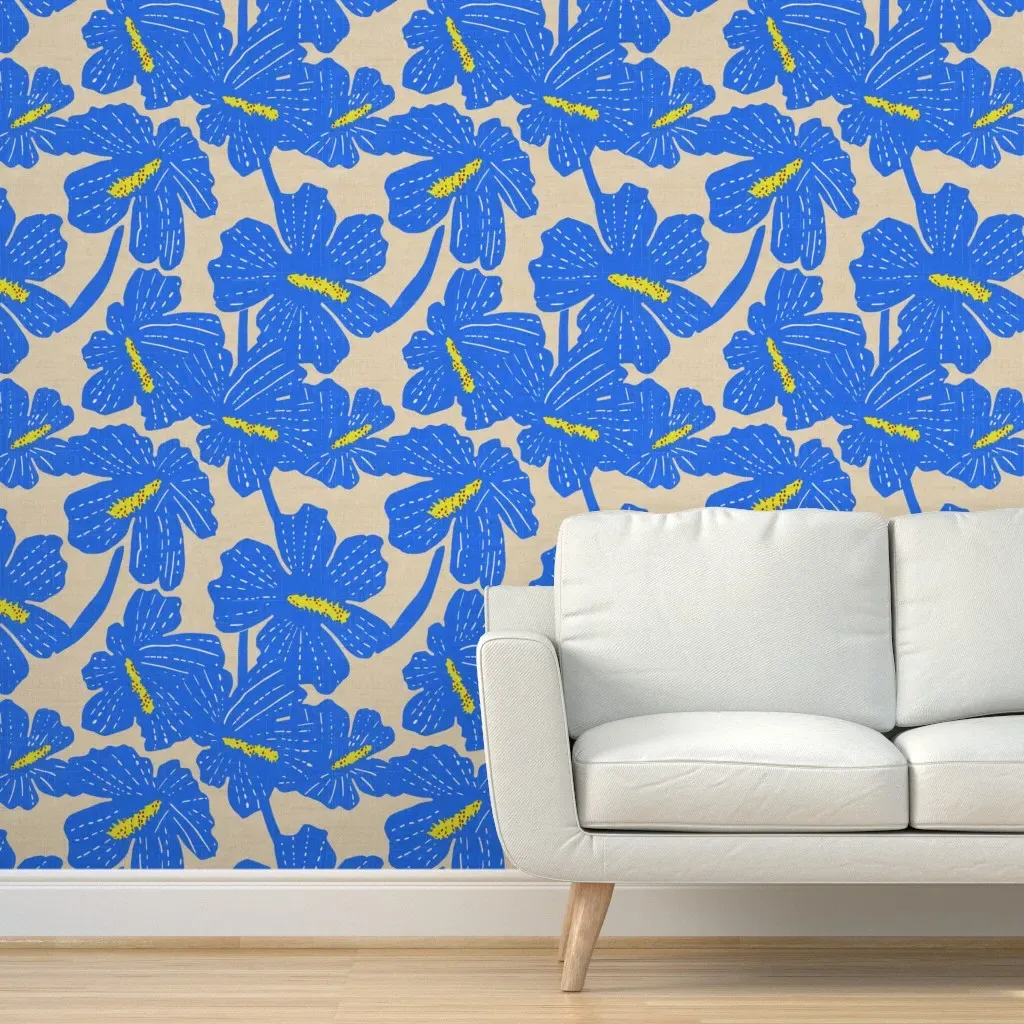 Pompom Hibiscus Peel and Stick Wallpaper - Blue product