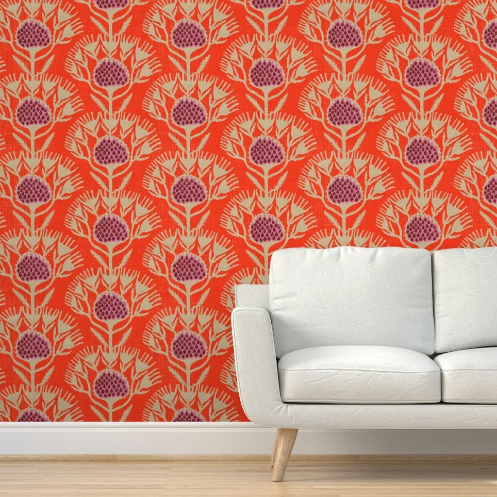 Pompom Sea Holly Peel and Stick Wallpaper - Crimson Red product
