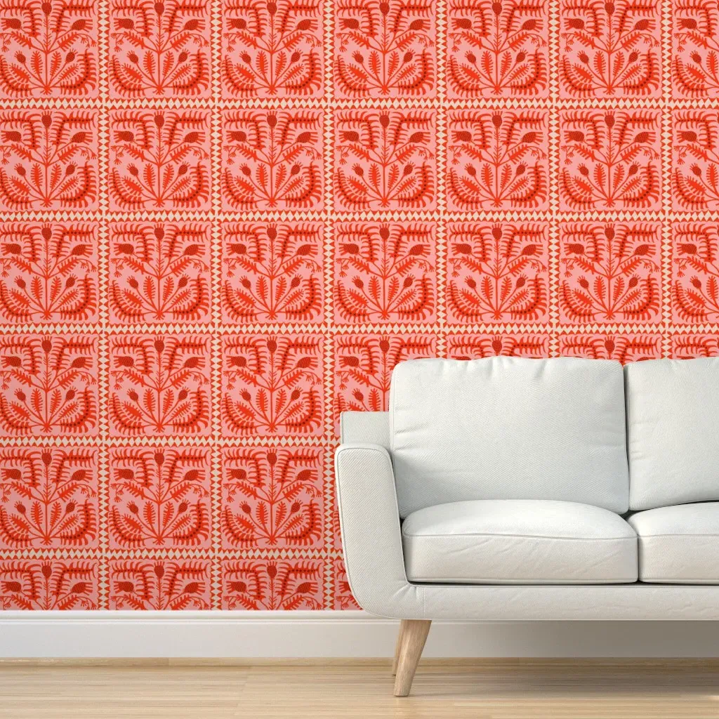 Pompom Thistle Peel and Stick Wallpaper - Crimson product