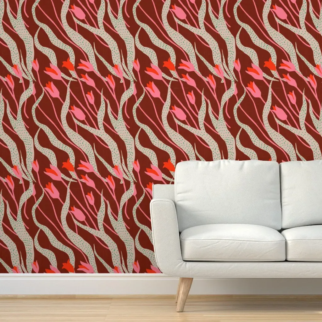 Pompom Tulip Garden Peel and Stick Wallpaper - Pink product