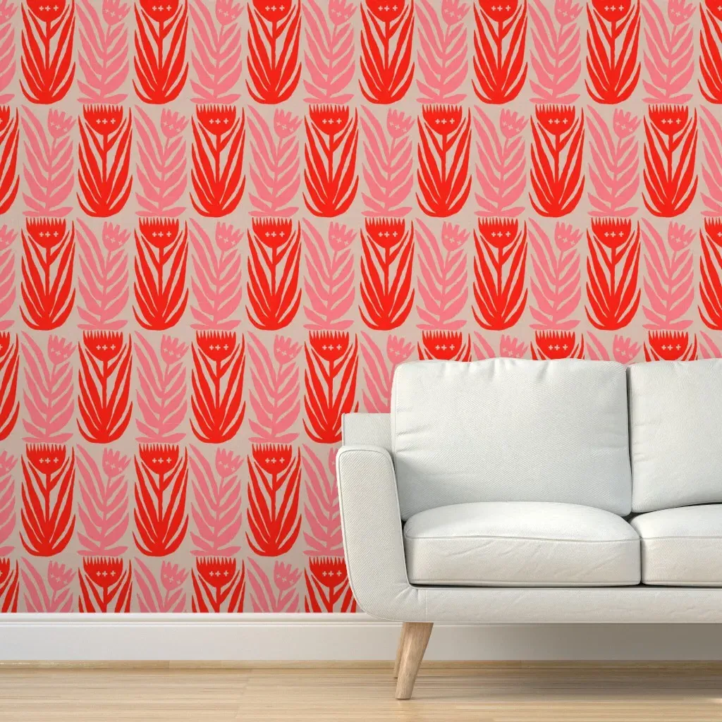 Pompom Tulip Peel and Stick Wallpaper - Crimson Red product