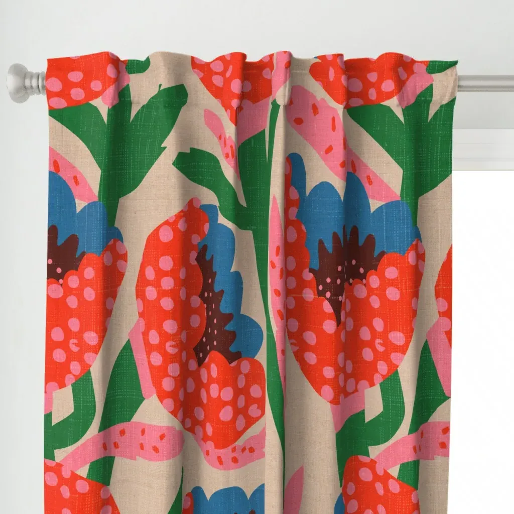 Pomppom Peony Curtain Panel - Red alternate view