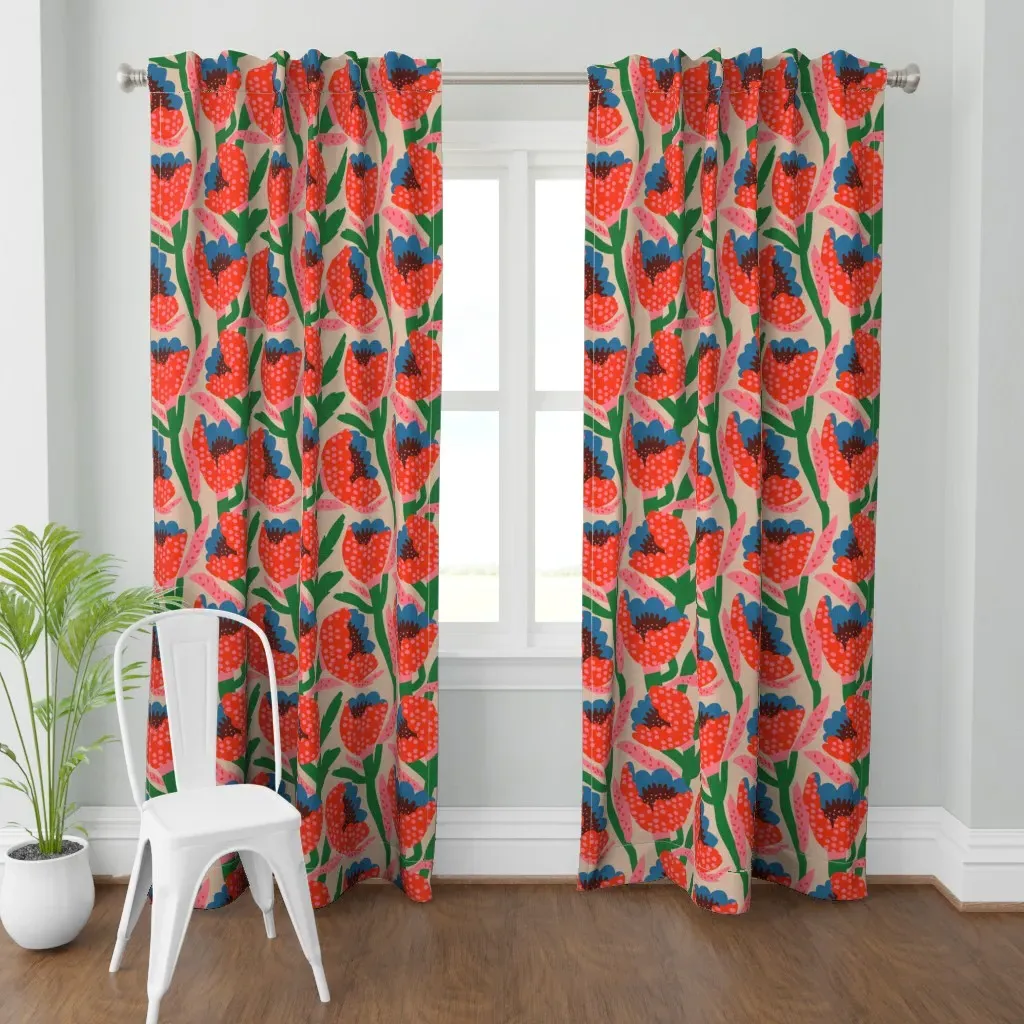 Pomppom Peony Curtain Panel - Red product