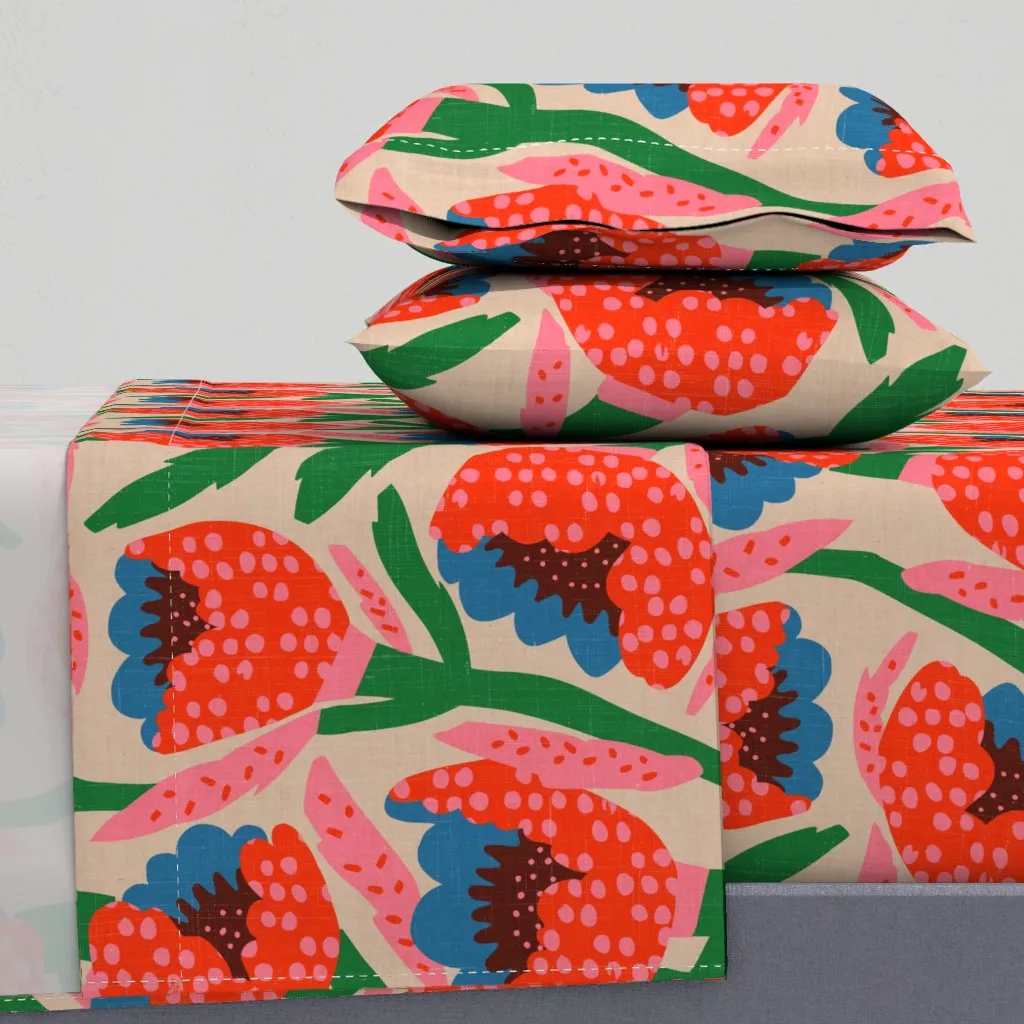Pomppom Peony King Size Sheet Set - Red product