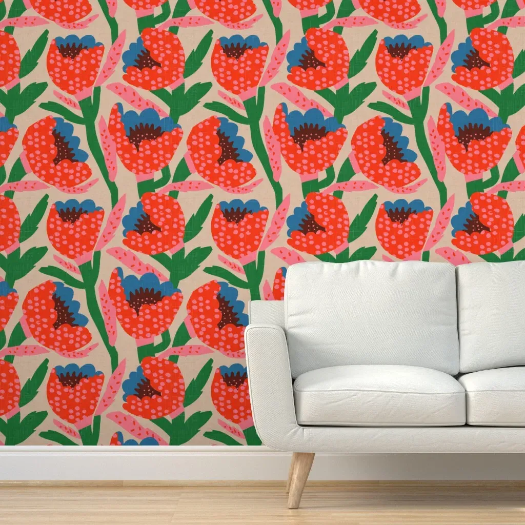 Pomppom Peony Peel and Stick Wallpaper - Red product