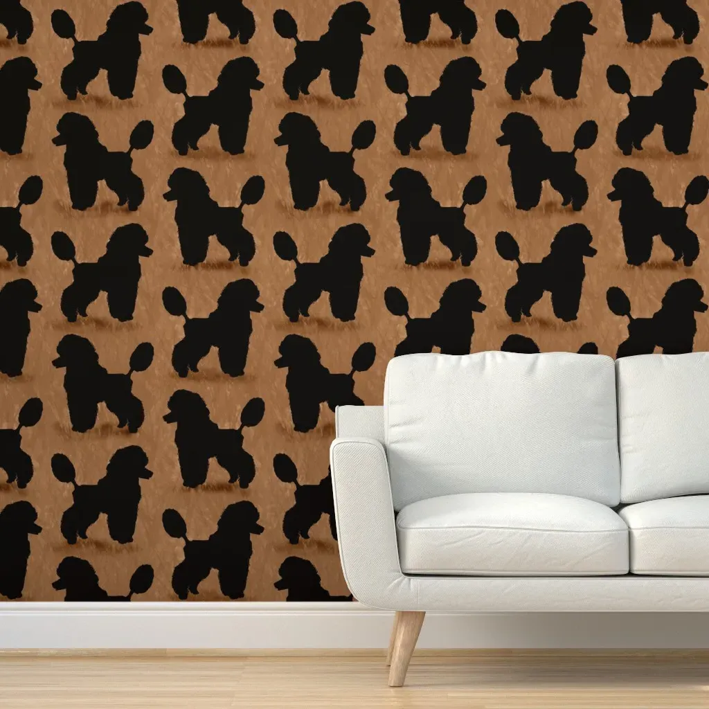 Poodle Silhouettes Peel and Stick Wallpaper - Black, Chocolate product
