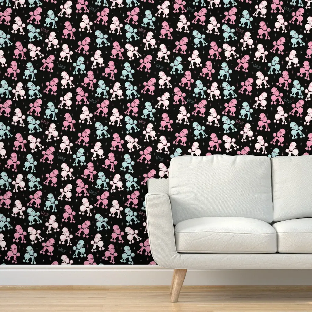 Poodlerama Peel and Stick Wallpaper - Black, Pink product
