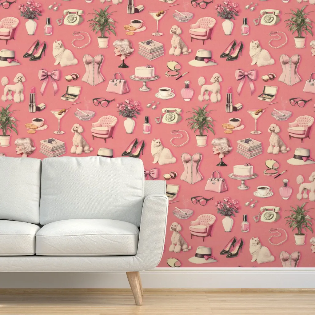 Poodles And Pearls Peel and Stick Wallpaper - Pink product