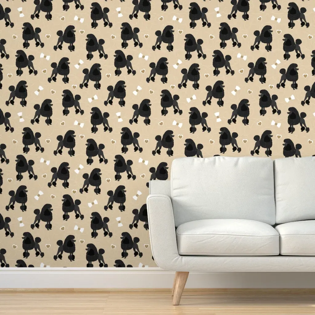 Poodles Bows and Hearts Peel and Stick Wallpaper - Black product