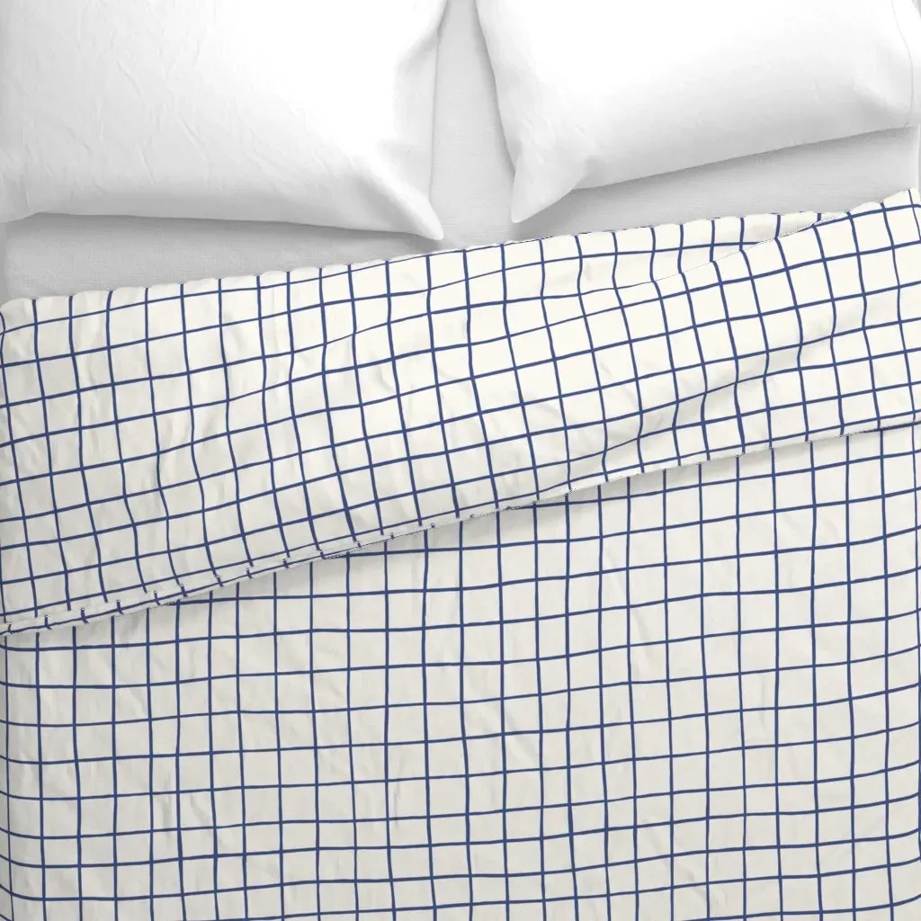 Pool Grid Plaid Check Large Duvet Cover - Navy Blue alternate view