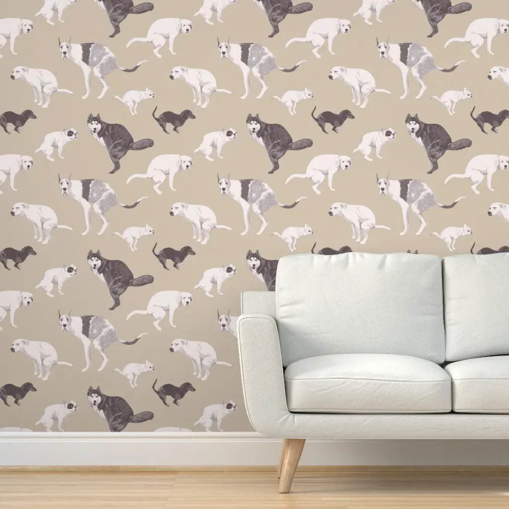 Pooping Dogs Peel and Stick Wallpaper - Beige product