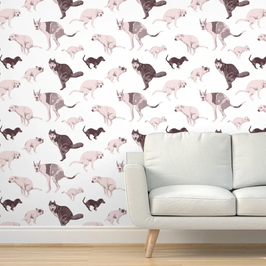 Pooping Dogs Peel and Stick Wallpaper - Dusty Rose product