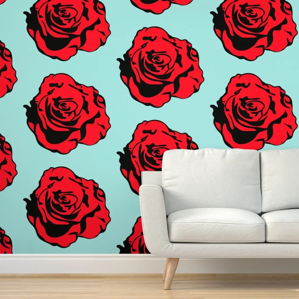 Pop Art Floral Peel and Stick Wallpaper - Red, Black product