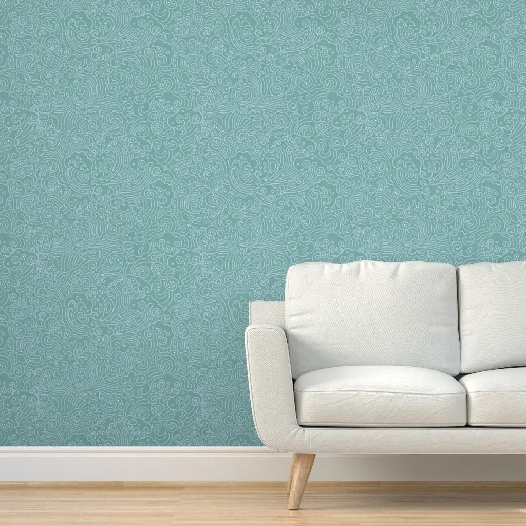 Pop Art Japanese Wave Peel and Stick Wallpaper - Blue product