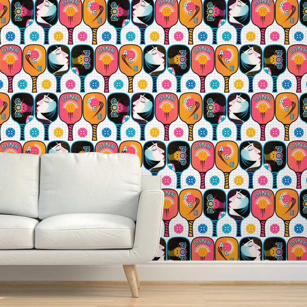 Pop Art Pickleball Court Peel and Stick Wallpaper - Pink product