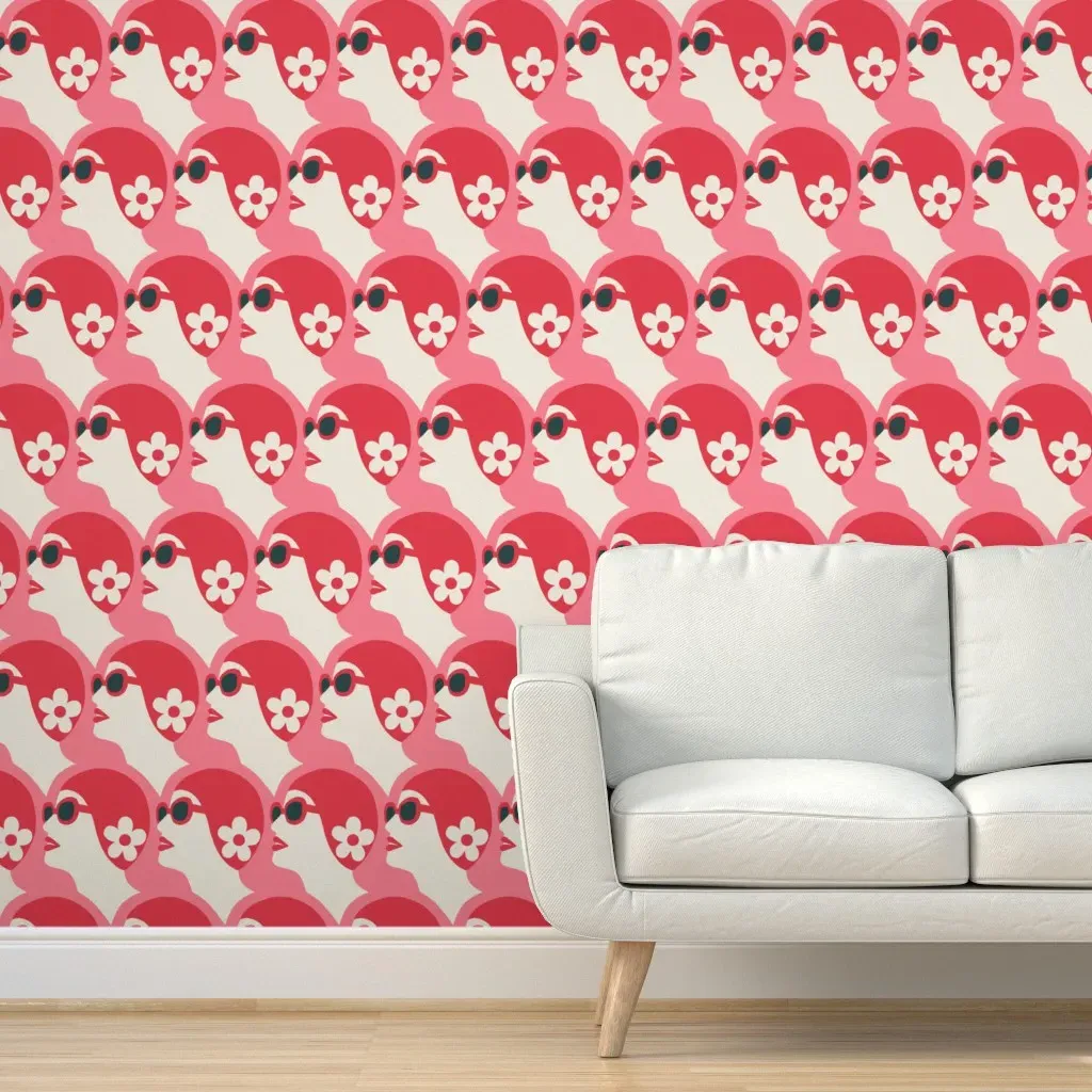 Pop Art Vintage Synchronized Swimmers Peel and Stick Wallpaper - Red product