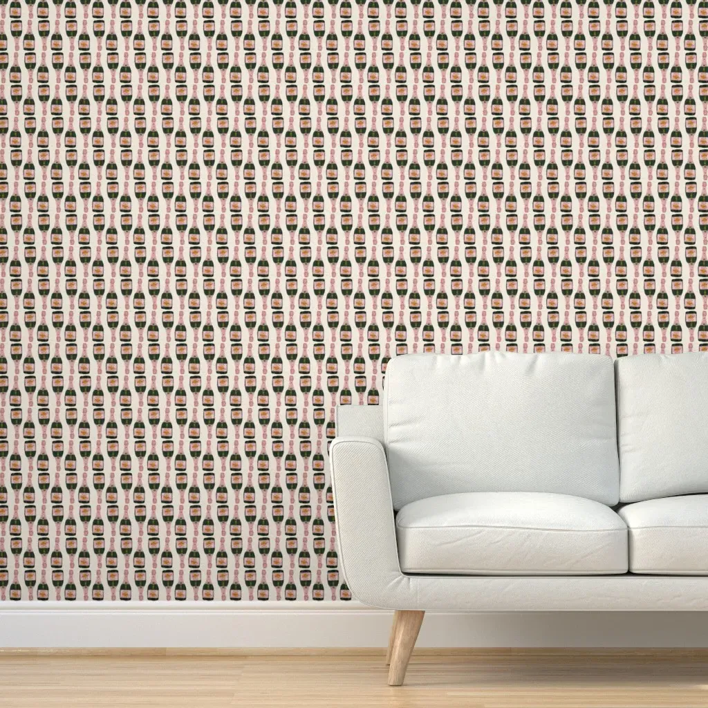 Pop Celebration Champagne Bottles Peel and Stick Wallpaper - Pink product