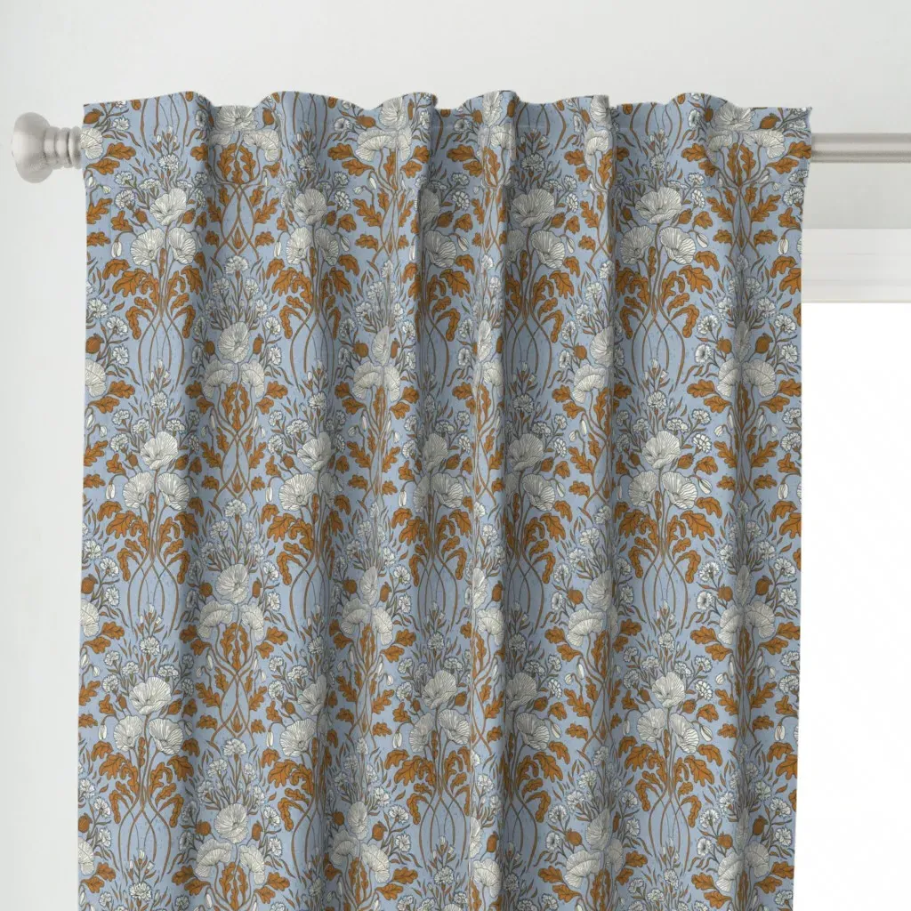Poppies And Cornflower Curtain Panel - White alternate view