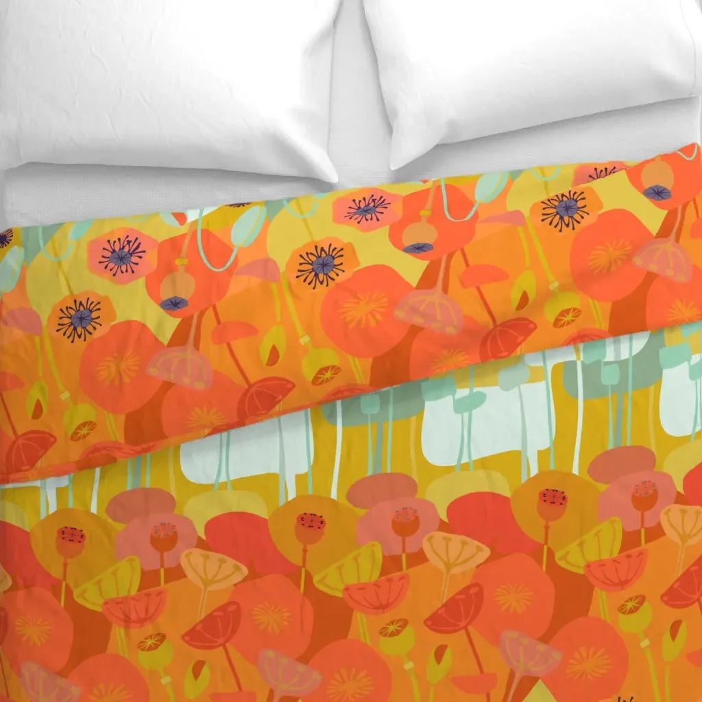 Poppies Continuous Duvet Cover - Orange alternate view