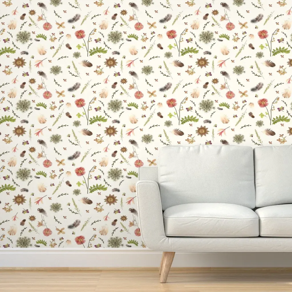 Poppies Feathers & Wildflowers Peel and Stick Wallpaper - Cream product