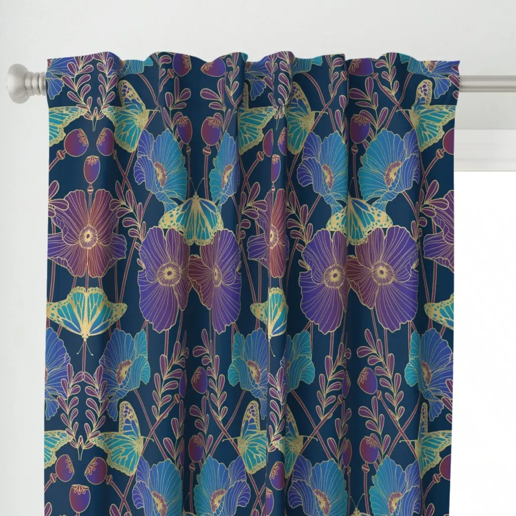 Poppy Art Nouveau Curtain Panel - Gold alternate view