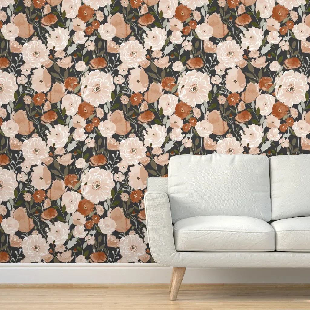 Poppy Copper Garden Peel and Stick Wallpaper - Black, White product