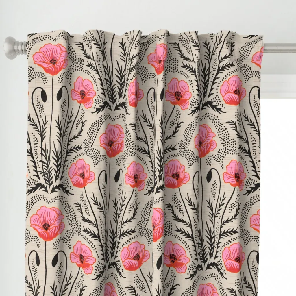 Poppy Curtain Panel - Black & Pink alternate view