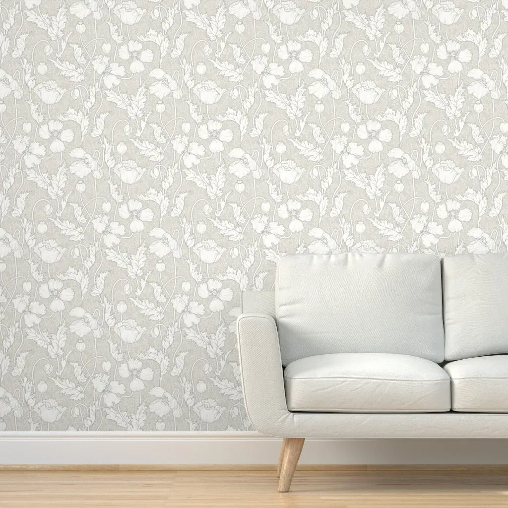 Poppy Field Floral Peel and Stick Wallpaper - Warm Grey, Ecru product