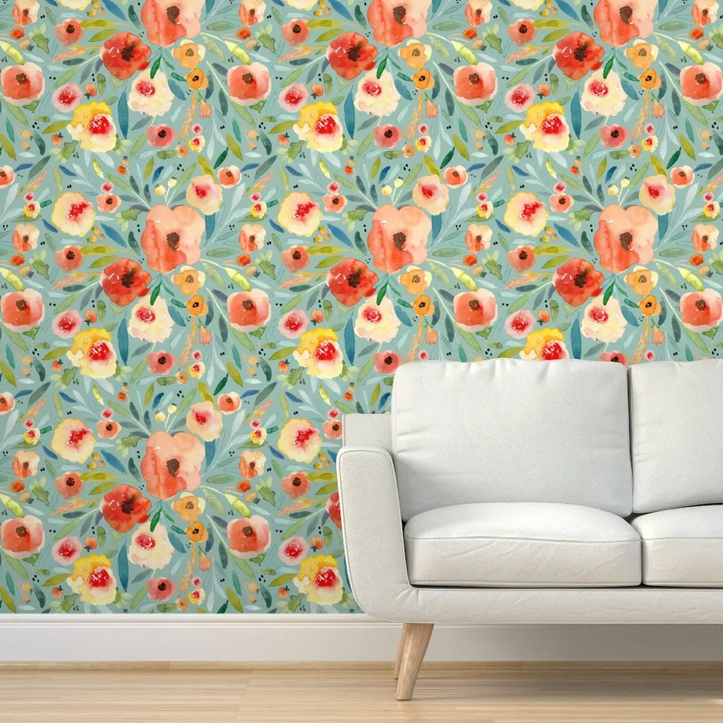 Poppy Field Peel and Stick Wallpaper - Coral product
