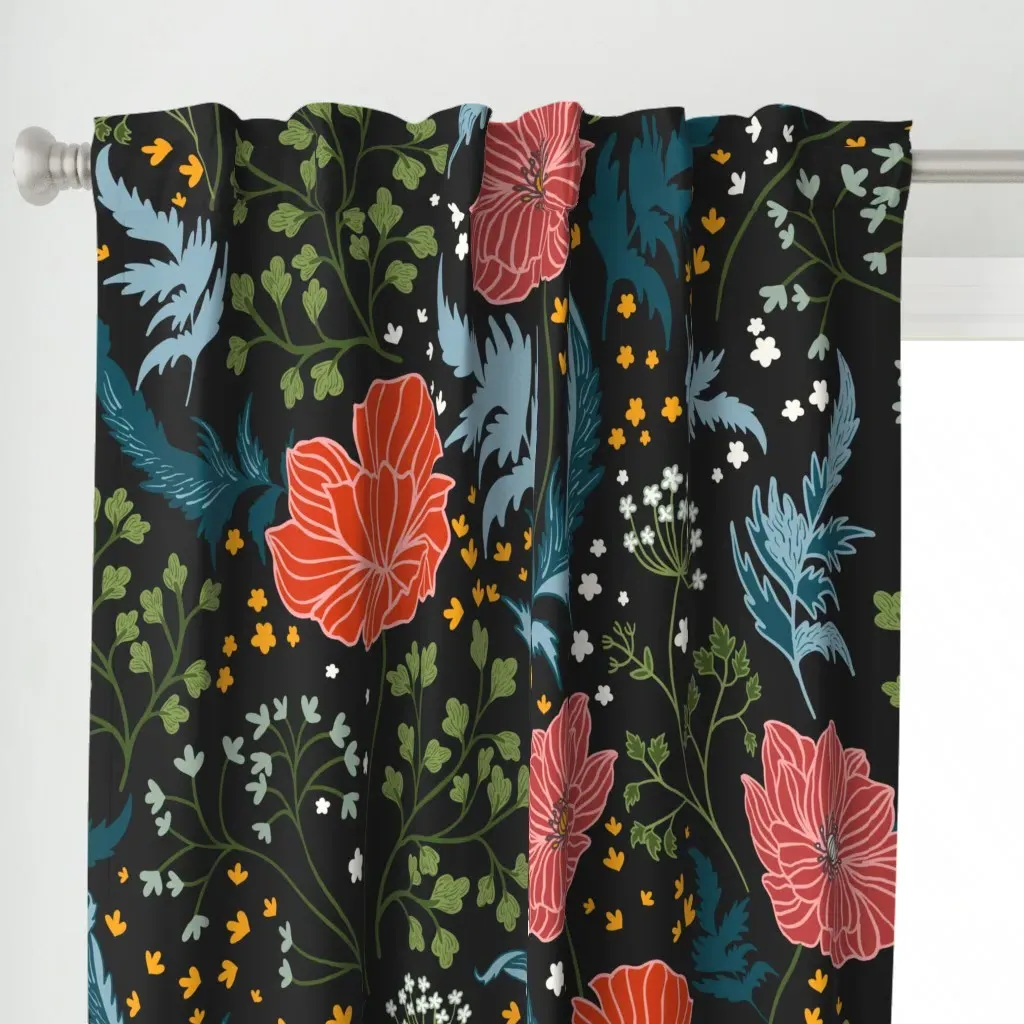 Poppy Florals Curtain Panel - Red alternate view