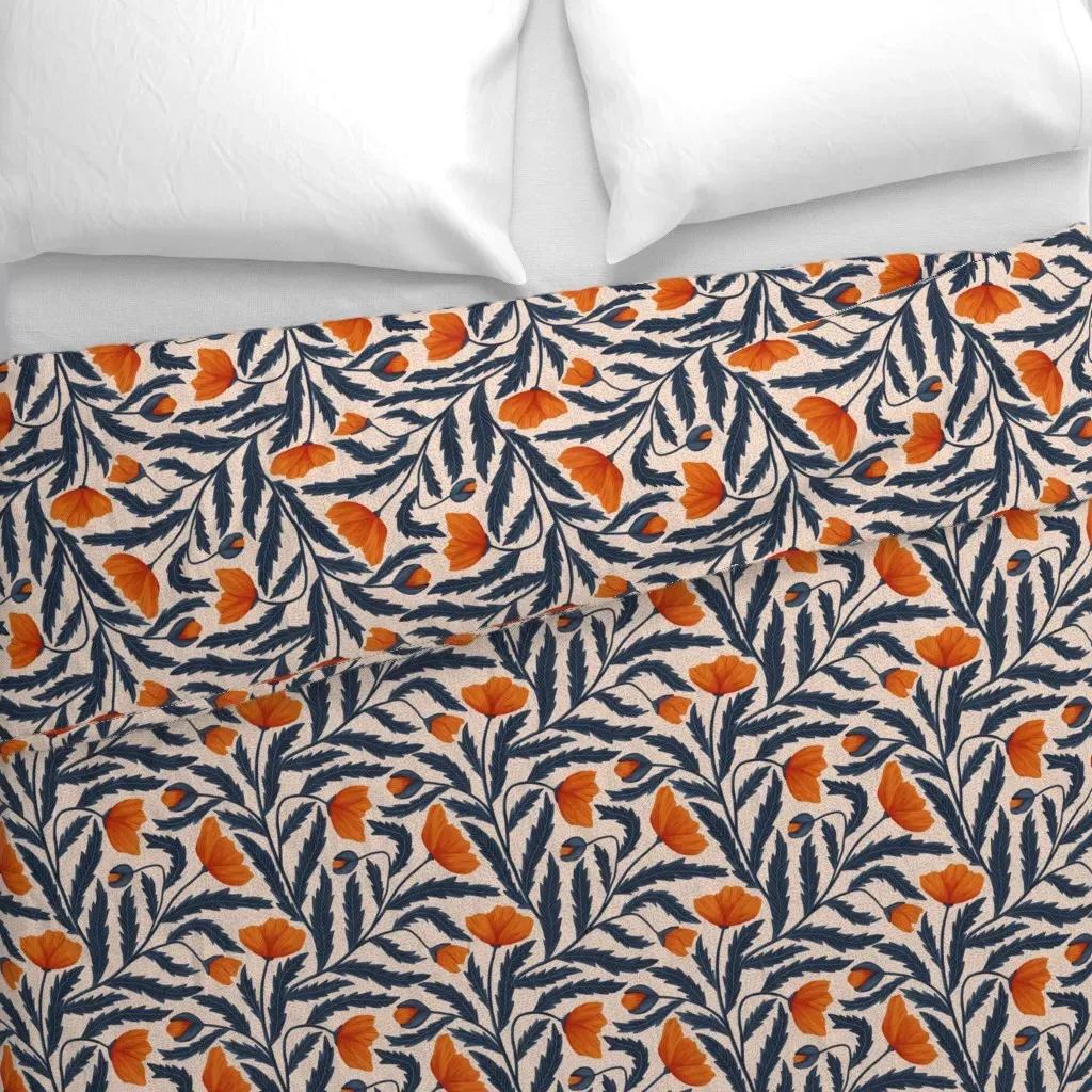 Poppy Flower Duvet Cover - Orange, Blue alternate view