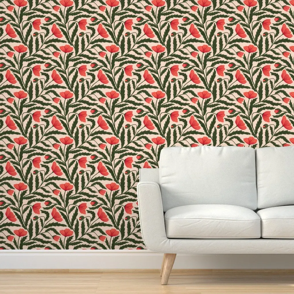 Poppy Flower Peel and Stick Wallpaper - Red, Green product