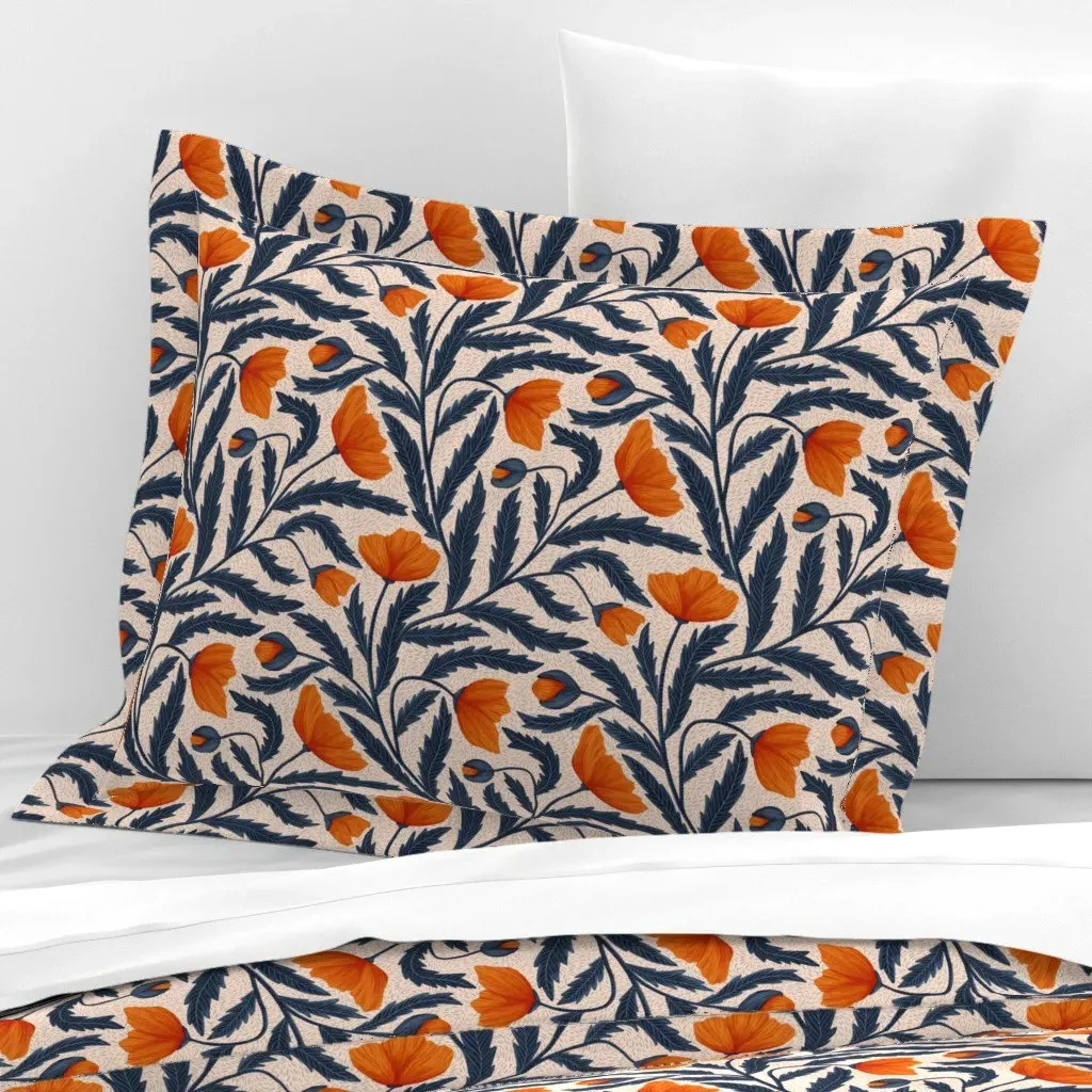 Poppy Flower Standard Flanged Pillow Sham - Orange, Cotton Sateen product