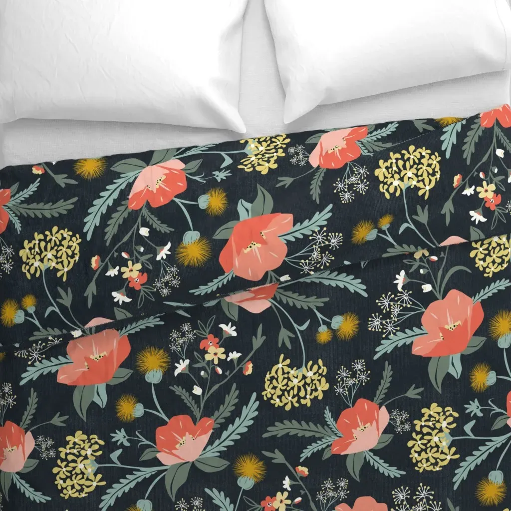Poppy Heirloom Floral Duvet Cover - Coral alternate view