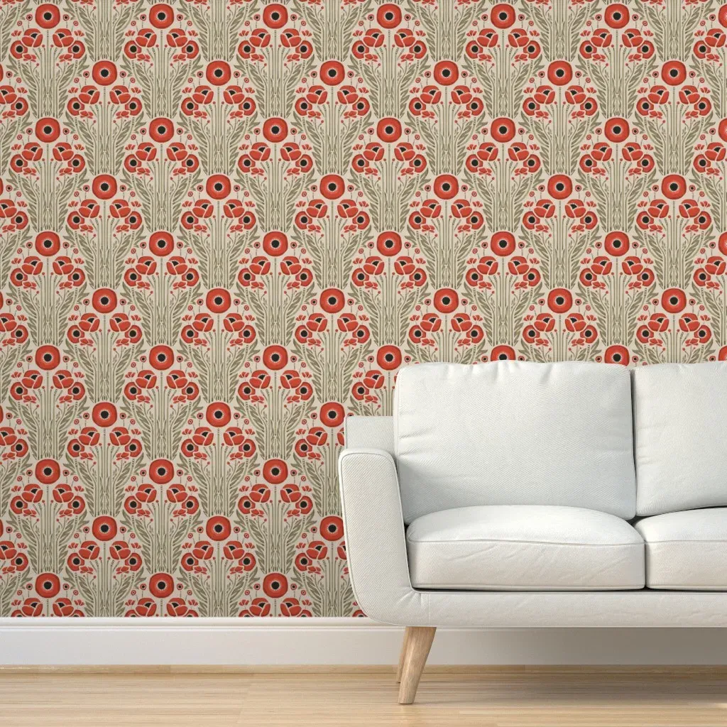 Poppy Print Peel and Stick Wallpaper - Red, Linen product