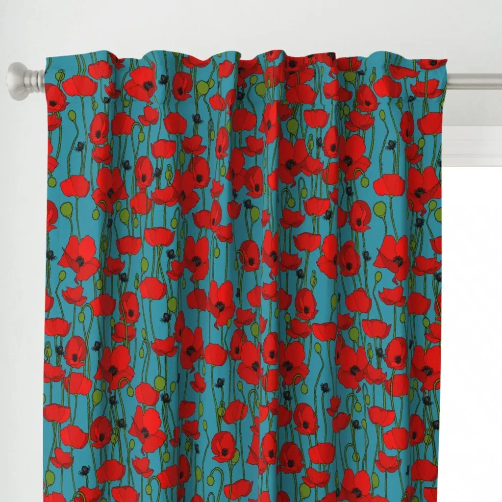 Poppy Repeat Dark Curtain Panel - Red alternate view
