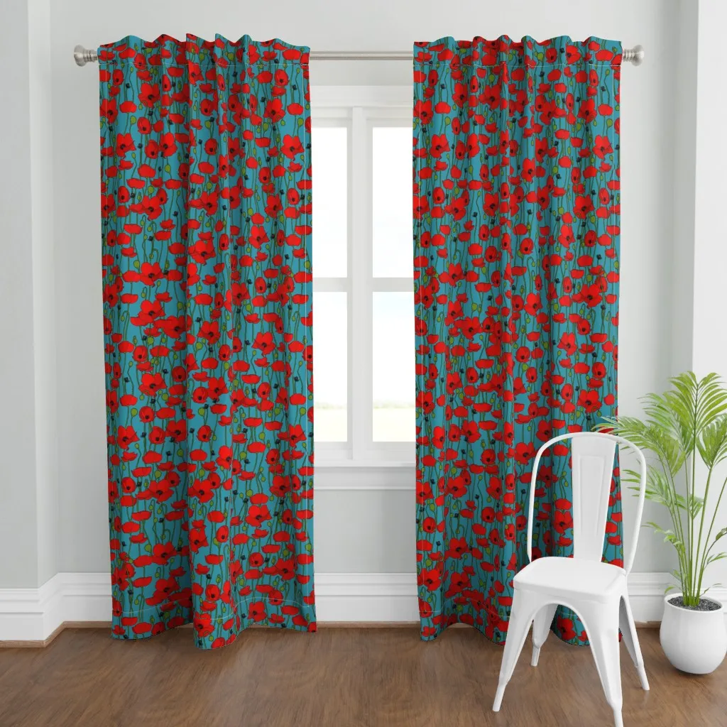 Poppy Repeat Dark Curtain Panel - Red product