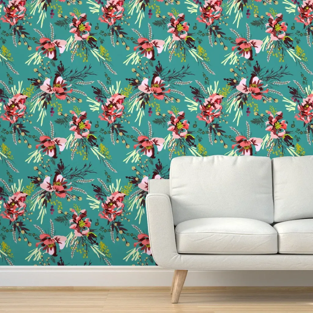 Poppy Wild Peel and Stick Wallpaper - Teal product