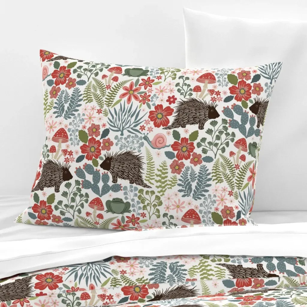 Porcupine Woodland Meadow Standard Knife Edge Pillow - Red, Cotton Sateen product
