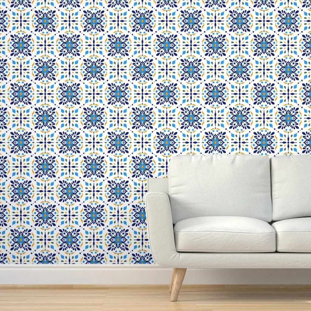 Portuguese Tiles Azulejos Peel and Stick Wallpaper - Navy Blue product