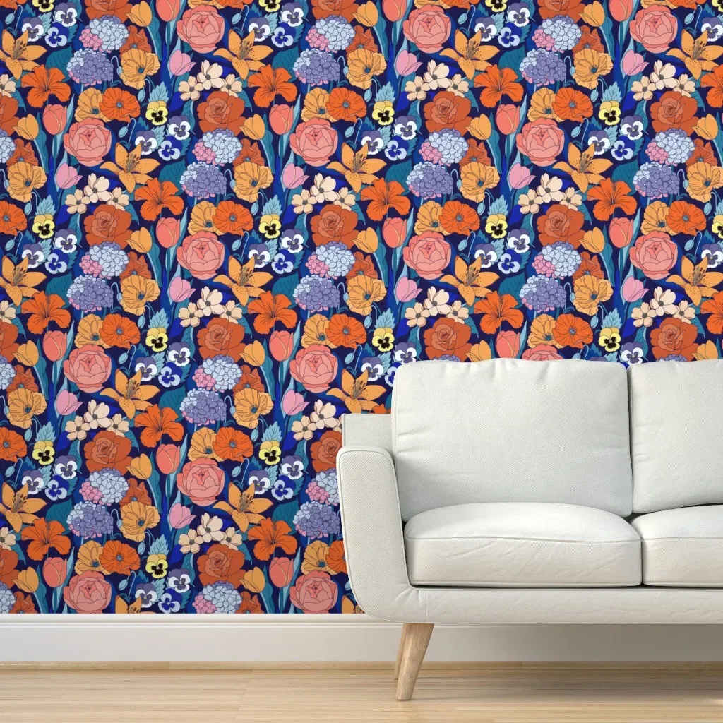 Posy Party Peel and Stick Wallpaper - French Cobalt product