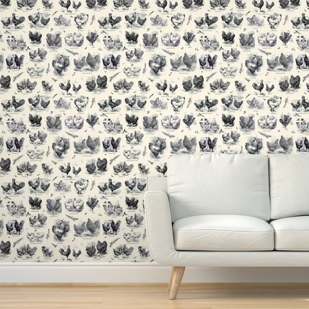 Poultry Envy Toile Peel and Stick Wallpaper - Cream, Black product