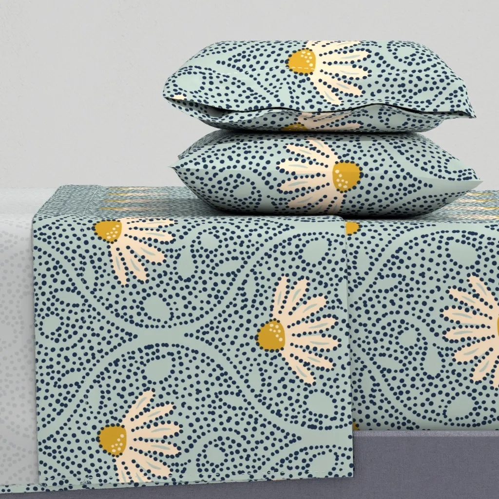 Pow Wow White Coneflower Echinacea Queen Sheet Set - Light Beige product